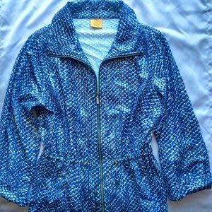 Ruby Rd Woman Sparkly Rain Blue Shiny Zip Jacket
